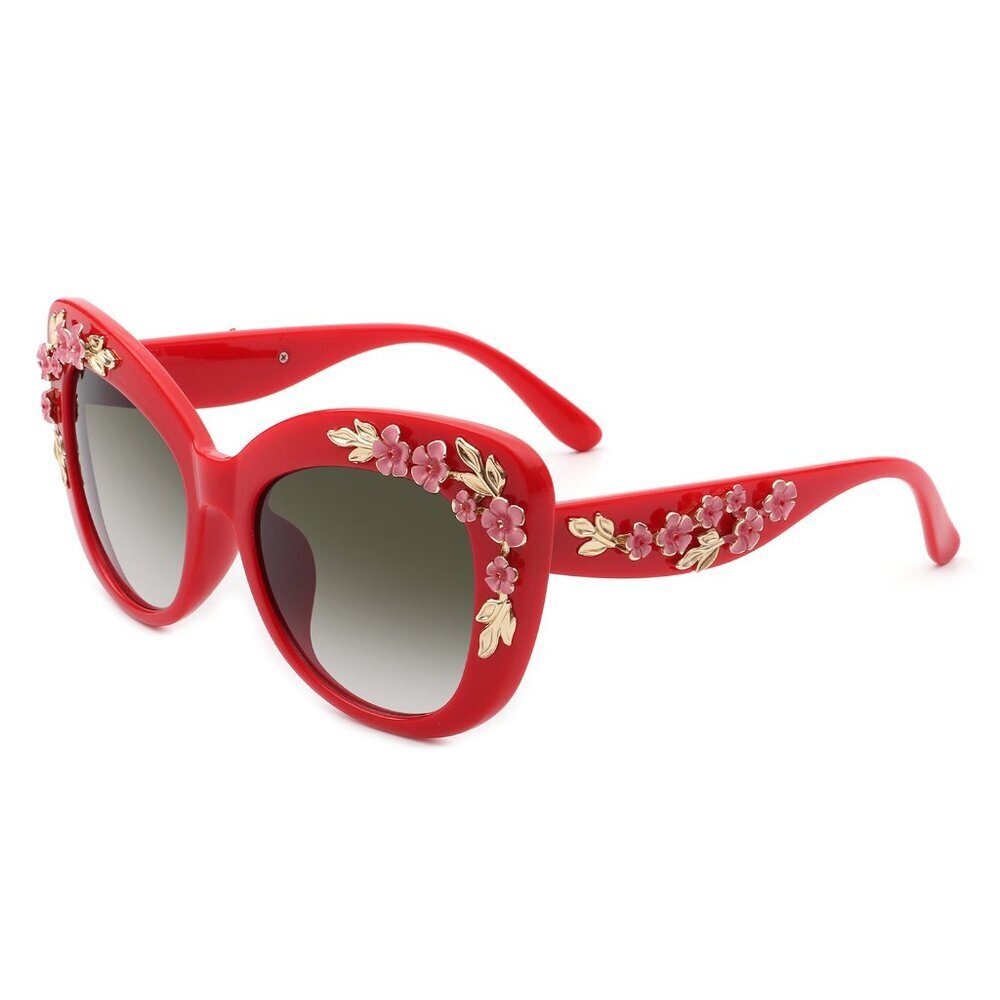 NEW Retro 50's Red Flower Accented Cat's Eye Sunglasses